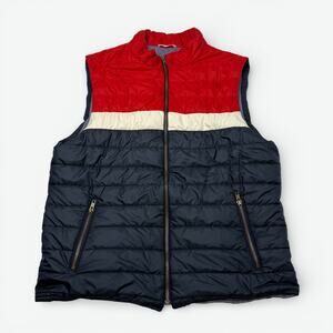 El Ganso Vest Mens XL Red White Blue Striped Puffer Zip Pockets Lightweight